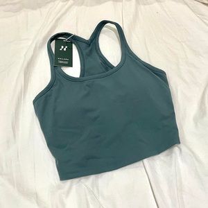 Halara Dusty Teal Green Racerback Tank Crop Top Brami with Removable Padding M